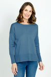 Metric Pull Over Seam Sweater in Colony Blue.  Crew neck long sleeve sweater with center raised seams.  Deep rib trim at hem and cuff.  Rolled neckline.  Relaxed fit._t_61384717336942