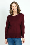 Metric Pull Over Seam Sweater in Dark Cherry.  Crew neck long sleeve sweater with center raised seams.  Deep rib trim at hem and cuff.  Rolled neckline.  Relaxed fit._t_61384717468014