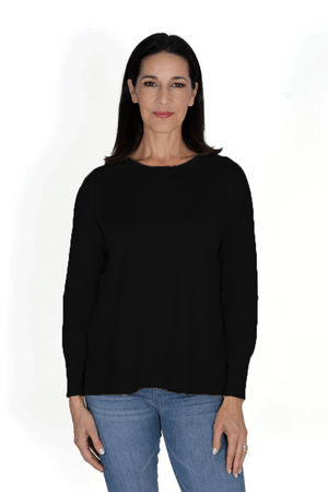 Metric Pullover Seam Sweater in Black. Crew neck sweater with center seam detail and deep ribbed hem. Long sleeves with deep rib cuff. Classic fit._34369716617416
