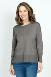 Metric Pull Over Seam Sweater in Dark Shadow.  Crew neck long sleeve sweater with center raised seams.  Deep rib trim at hem and cuff.  Rolled neckline.  Relaxed fit._t_61384717271406