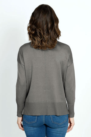 Metric Pull Over Seam Sweater in Dark Shadow.  Crew neck long sleeve sweater with center raised seams.  Deep rib trim at hem and cuff.  Rolled neckline.  Relaxed fit._61384717500782