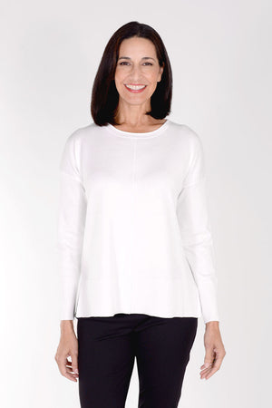 Metric Pullover Seam Sweater in White. Crew neck sweater with center seam detail and deep ribbed hem. Long sleeves with deep rib cuff. Classic fit._34767329722568