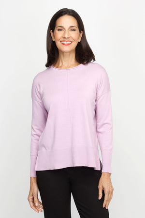 Metric Pull Over Seam Sweater in Lilac.  Crew neck long sleeve sweater with center raised seams.  Deep rib trim at hem and cuff.  Rolled neckline.  Relaxed fit._60986153795950