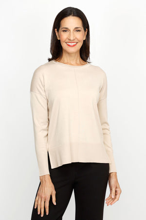 Metric Pull Over Seam Sweater in Neutral.  Crew neck long sleeve sweater with center raised seams.  Deep rib trim at hem and cuff.  Rolled neckline.  Relaxed fit._60986153763182