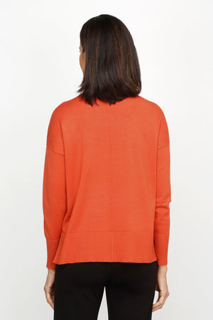 Metric Pull Over Seam Sweater in Orange Zing.  Crew neck long sleeve sweater with center raised seams.  Deep rib trim at hem and cuff.  Rolled neckline.  Relaxed fit._61384717304174