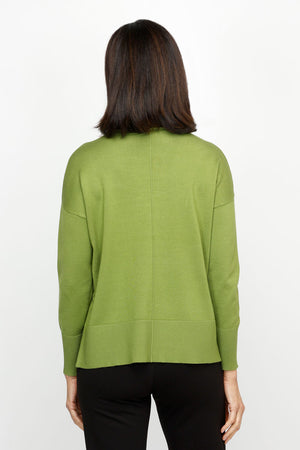 Metric Pull Over Seam Sweater in Palm.  Crew neck long sleeve sweater with center raised seams.  Deep rib trim at hem and cuff.  Rolled neckline.  Relaxed fit._61005584793966