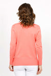 Metric Ribbed Shoulder Sweater in Bright Coral. V neck sweater with ribbed detail at saddle shoulder. Long sleeves. Ribbed at neck, cuff and hem. Relaxed fit._t_35065991889096