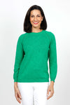 Metric Pointelle Crew Neck Sweater in kelly Green. Crew neck long sleeve sweater with raglan sleeves. Pointelle stitching at seams. Rib trim at neck, hem and cuff. Classic fit._t_35103948669128