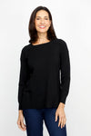 Metric Side Seam Sweater in Black.  Square neck long sleeve sweater with dropped shoulder.  Raised seam detail at shoulders.  Off center raised seams in front and back.  Deep rib at hem and cuff. Side slits.  Relaxed fit._t_61376537657710