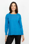 Metric Side Seam Sweater in Indigo Blue.  Square neck long sleeve sweater with dropped shoulder.  Raised seam detail at shoulders.  Off center raised seams in front and back.  Deep rib at hem and cuff. Side slits.  Relaxed fit._t_61376537723246