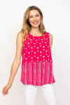 Habitat Travel Mix Side Button Tank in Rose.  Mixed dot print and vertical stripes.  Crew neck sleeveless tank with functional side buttons.  Back yoke.  Inverted back pleat.  Relaxed fit._t_35407324315848