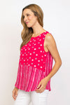 Habitat Travel Mix Side Button Tank in Rose. Mixed dot print and vertical stripes. Crew neck sleeveless tank with functional side buttons. Back yoke. Inverted back pleat. Relaxed fit._t_35407324381384