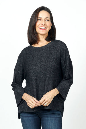 Habitat Soft Fleece Boxy Crew in Black.  Flecked heathered soft knit. Crew neck with center seam in front and back. Long loose sleeve. Rib trim at neck, cuff and hem._34622323032264