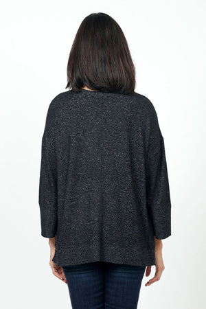 Habitat Soft Fleece Boxy Crew in Black. Flecked heathered soft knit. Crew neck with center seam in front and back. Long loose sleeve. Rib trim at neck, cuff and hem._34622322966728