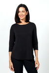 Lolo Luxe Palermo Top in Black.  Crew neck 3/4 sleeve top with curved hem.  Relaxed fit._t_34615551262920