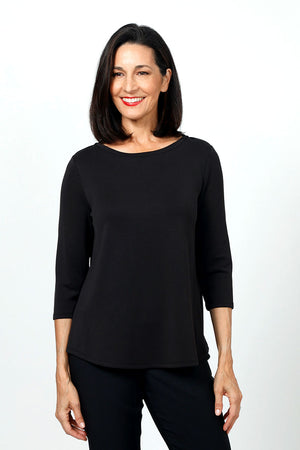 Lolo Luxe Palermo Top in Black.  Crew neck 3/4 sleeve top with curved hem.  Relaxed fit._34615551262920