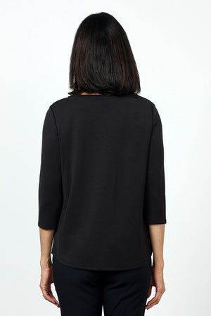Lolo Luxe Palermo Top in Black.  Crew neck 3/4 sleeve top with curved hem.  Relaxed fit_34615551197384
