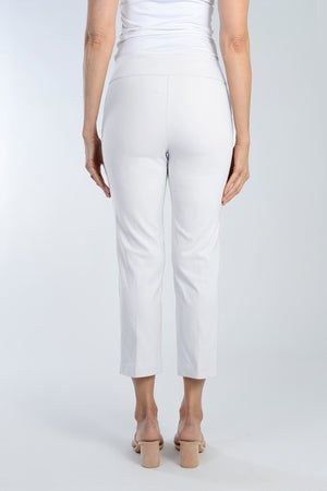 The Holland Ave Millennium Crop with Pocket in White. Techno stretch pull on pant with 2 front slash pockets. 2 1/2" waistband. Slim through leg. 26" inseam._34960222322888