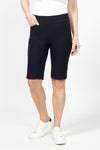 Holland Ave Bermuda Short in Black.  2 1/2" waistband with 2 front slash pockets.  11" inseam.  Snug through stomach and hip, slim to hem._t_34995042189512