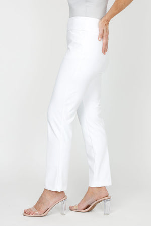 Holland Ave Ponte Ankle Pant with Pocket in White.  Pull on pant with 2 1/2" contoured waistband.  2 front slash pockets. Slim leg.  28" inseam._61295251915118
