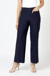 Holland Ave Lizzie Patch Pocket Wide Leg Pant in Navy.  Pull on pant with faux zipper placket and button.  2 front patch pockets.  2 rear patch pockets.  Snug through stomach, relaxed through hip and leg.  10" leg opening.  28" inseam._t_60029446291822