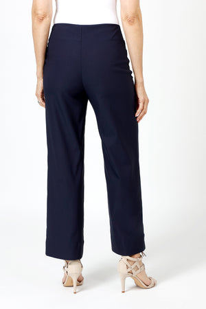 Holland Ave Lizzie Patch Pocket Wide Leg Pant in Navy.  Pull on pant with faux zipper placket and button.  2 front patch pockets.  2 rear patch pockets.  Snug through stomach, relaxed through hip and leg.  10" leg opening.  28" inseam._60029446226286