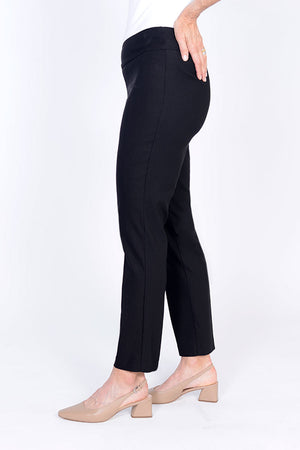 Holland Ave Millennium Ankle Pant in Black. Pull on pant with 2 1/2" curved waistband. Tight through hip and thigh, straight through leg. 28" inseam._34231039754440