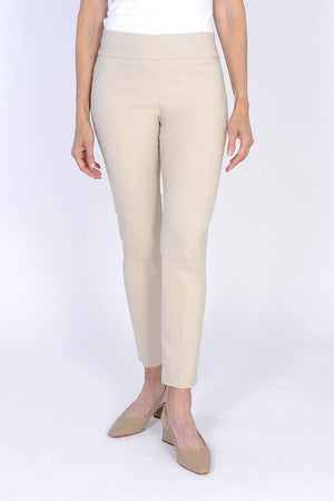 Holland Ave Millennium Ankle Pant in Stone. Pull on pant with 2 1/2" curved waistband. Tight through hip and thigh, straight through leg. 28" inseam._34231039525064