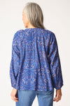Habitat Vine Romance Shirt in Ink.  Delicate multi neutral floral print on ink blue background.  Banded crew with notched v.  Button down.  Raglan bracelet sleeve with button cuff.  Side slits.  Boxy shape.  Relaxed fit._t_61286665748846