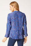 Habitat Vine Flounce Bracelet Shirt in Ink.  Multi floral print on ink blue.  Pointed collar button down with bracelet length sleeve and bell cuff.  Tiered peplum.  Relaxed fit._t_61286997721454