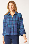 Habitat Plaid Mixed Pocket Shirt in Navy.  Plaid in shades of blue.  Pointed collar button down a line shirt.  Blue checked front patch pocket.  3/4 sleeve with checked split cuff.  Relaxed fit._t_61472554975598