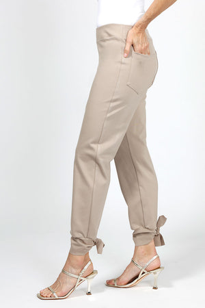Planet Scuba Tied Up Pants in Fawn. Pull on pant with 2" waistband. Slim leg with tie detail at hem._34953281372360