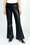 Planet Vegan Leather Bell Bottomin Black.  Knit waistband pull on pant with flared hem.  31" inseam._t_36281891750088