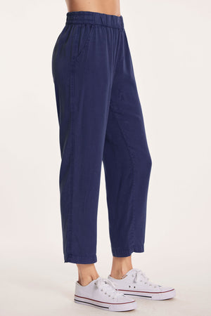 Mododoc Shirred Waist Straight Leg Pant in Navy.  Elastic shirred waist with 2 front slash pockets.  Straight leg.  8" leg opening.  26 1/2" inseam._60190569955694