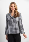 Habitat Organic Swing Shirt in Black & White.  Geometric patchwork print.  Pointed collar with open neckline.  Single novelty button and hidden button placket.  Bracelet sleeve with button detail.  Curved hem. Relaxed fit._t_34654933516488
