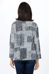 Habitat Organic Abstract High Low top in Putty. Draped cowl neck, 3/4 sleeve. Abstract geometric patchwork print. Side seams wrap to front. 2 button detail at each seam hem. High low hem. Relaxed fit._t_34657061765320