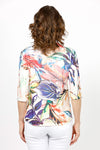 Top Ligne Sequin Garden Henley in Multi. Bright large leaf and floral watercolor print. Crew neck with split v placket. 3/4 sleeve. Clear sequin detail trim on side slits. Relaxed fit._t_35088074703048