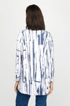 Top LIgne Vertical Lines Zip Jacket.  Abstract brush stroke lines in navy on white. Zip front long sleeve jacket with stand collar.  High low hem.  Curved in back.  A line shape.  Relaxed fit._t_60253034185070