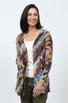 Top Ligne Cosmic Print Open Cardi in Multi.  Abstract multi-colored diagonal print.  Open front with long sleeves. Screen print allows underneath beige colored base to peek through in spots.  2 front patch pockets.  Relaxed fit._t_34558631182536