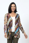 Top Ligne Cosmic Print Open Cardi in Multi. Abstract multi-colored diagonal print. Open front with long sleeves. Screen print allows underneath beige colored base to peek through in spots. 2 front patch pockets. Relaxed fit._t_34558631117000