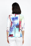 top Ligne Square Print Cardi Set. Multi colored screen print abstract squares on white background. 2 piece set with printed tank and lightweight open draped cardigan. Cardigan has small circular stamped cut outs. Relaxed fit._t_35334462570696