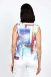 top Ligne Square Print Cardi Set. Multi colored screen print abstract squares on white background. 2 piece set with printed tank and lightweight open draped cardigan. Cardigan has small circular stamped cut outs. Relaxed fit._t_35334462505160