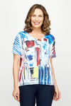 Top Ligne Rectangles Texture Tee in Multi.  Scoop neck dolman short sleeve top with sequin cuff.  Sequin trim at front hem.  High low hem.  Relaxed fit._t_60996559765870