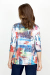 Top Ligne Abstract Shapes Cardi Set in Multi.  Multi colored 2 piece set with screen print tank top and open front matching cardi.  Cardigan has 3/4 sleeve and mesh insets with sequin detail at the sides.  Sleeveless crew neck tank.  Cardi is longer than the tank.  Relaxed fit._t_61436912632174