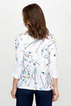 Top Ligne Artist Side Tie Top with Sequin Trim in White.  Sweatheart neckline 3/4 sleeve top.  Artist paint and brush print in multi colors on white.  Asymmetric front tie.  Clear sequin trim tab at lower sleeve.  Relaxed fit._t_61436921381230