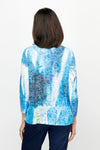 Top Ligne Brushmarks Round Neck Top in Blue.  Abstract brush stroke print in shades of blue on white.  Burnout fabric.  Rounded scoop neck with 3/4 sleeve.  A line shape.  Relaxed fit._t_61205441216878