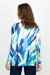 Top Ligne Streamers 2 Pocket Terry Tunic in Blue/Green.  Crew neck raglan sleeve terry longer length top.  2 front patch pockets with clear sequins.  Relaxed fit._t_61395417399662