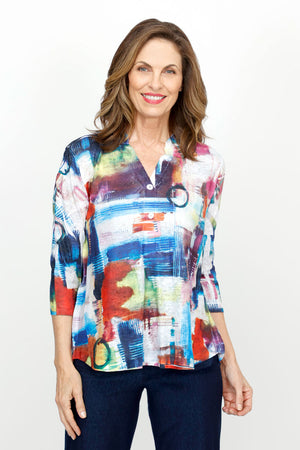 Top Ligne Abstract Shapes Mandarin Collar Top_61430991913326