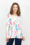 Top Ligne Crescents 2 Pockets Terry Tunic in Multi.  Crew neck long sleeve terry top with 2 front patch pockets with sequin detail.  A line shape.  Relaxed fit._t_61395249398126