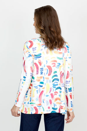 Top Ligne Crescents 2 Pockets Terry Tunic in Multi.  Crew neck long sleeve terry top with 2 front patch pockets with sequin detail.  A line shape.  Relaxed fit._61395249365358